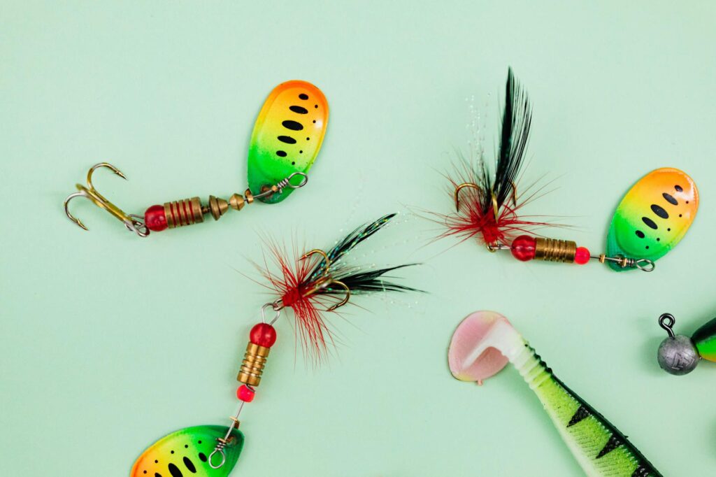colorful fish lures and a wobbler